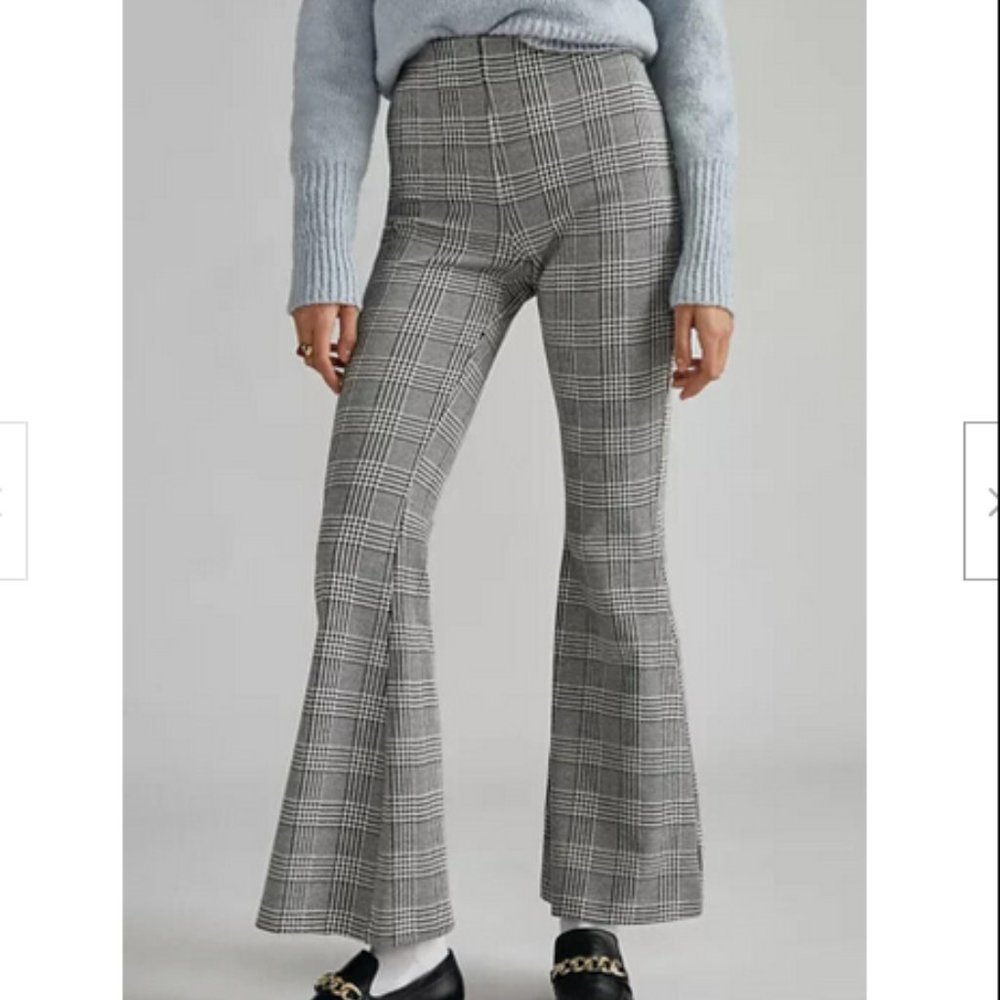Anthropologie Maeve XL NWT Plaid Wide-Leg Pants Pull On Flare Kick Black New - Picture 6 of 6